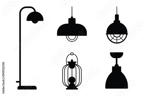 Lighting fixture icons: lamps, lantern, pendant light
