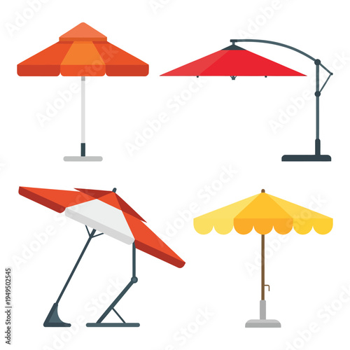 Patio Umbrellas Cartoon Vector Set, Outdoor Garden Parasol Collection for Terrace, Cafe and Beach Furniture Design, Colorful Sunshade Umbrella Icons Isolated on White Background