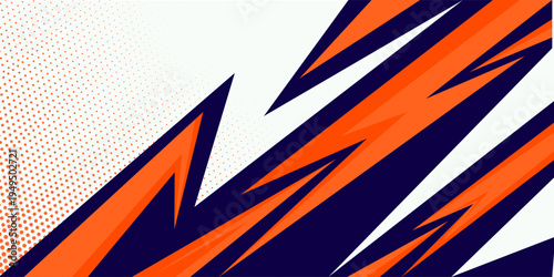 Dynamic orange halftone sports background with sharp lightning shapes