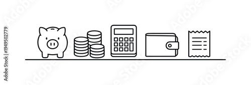 Financial stability and responsible budgeting habits helping individuals manage expenses, track spending, and maintain long term personal economic balance, piggy bank, stack of