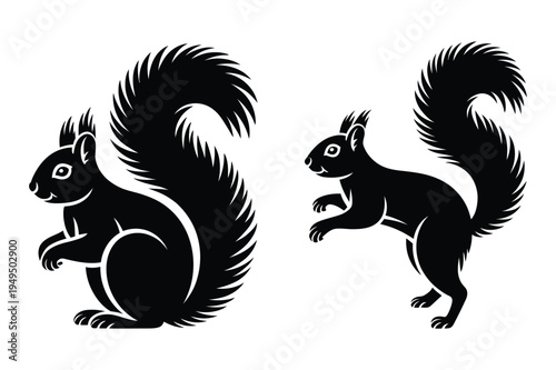 Sitting and running squirrel silhouettes