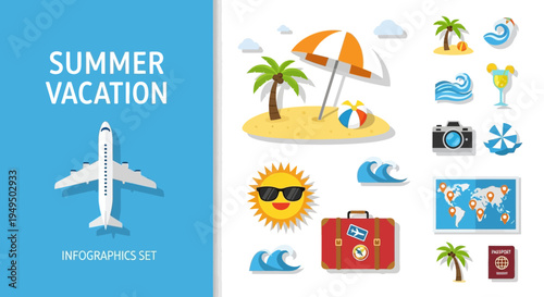 Summer Vacation Travel Icon Set.
