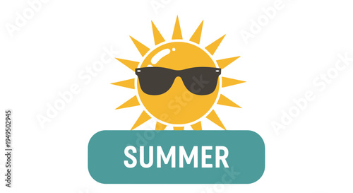 Sunglasses on smiling yellow sun icon.