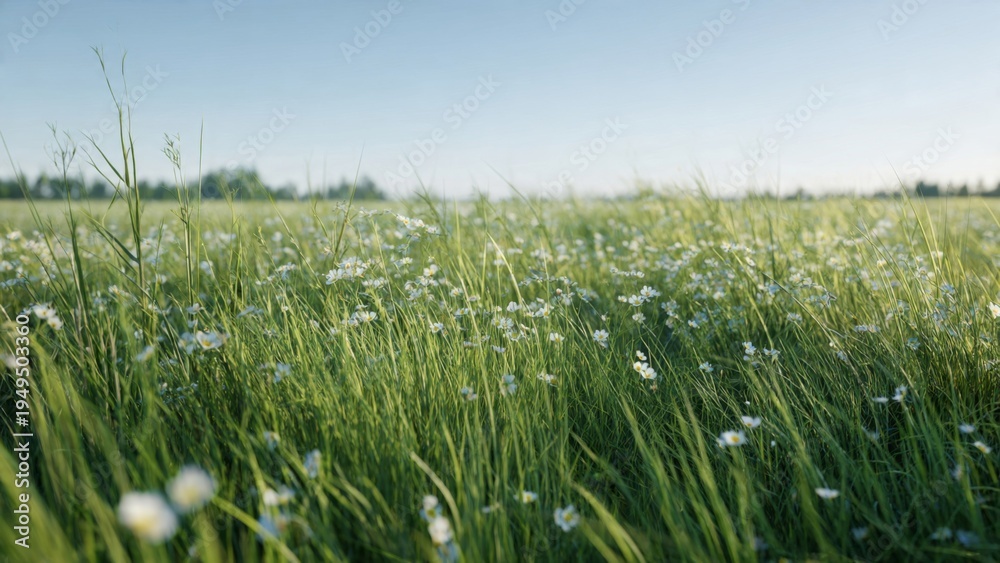 Obraz premium Wildflower Meadow in Lush Green Field at Sunrise