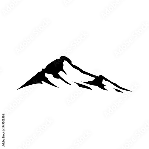 Mountain peak summit logo design. Outdoor hiking adventure icon set. Alpine wilderness travel symbol. Vector illustration.