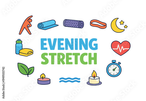 Healthy evening stretching routine focused on relaxing muscles, reducing tension after a long day, and supporting flexibility through gentle movement and calming habits. EVENING