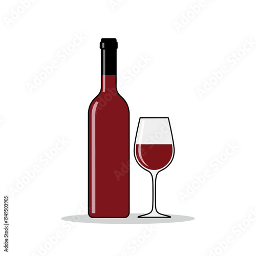 Red Wine Bottle and Glass, Minimalist Vector Illustration, Beverage and Celebration Concept