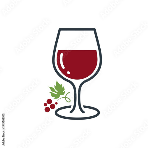 Red Wine Glass with Grapes and Leaf - Elegant Drink Illustration