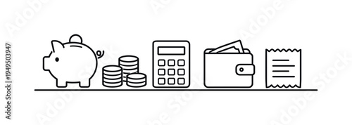 Personal finance stability and responsible money saving habits helping individuals manage budgets, track spending, and build long term financial security, piggy bank, stack of