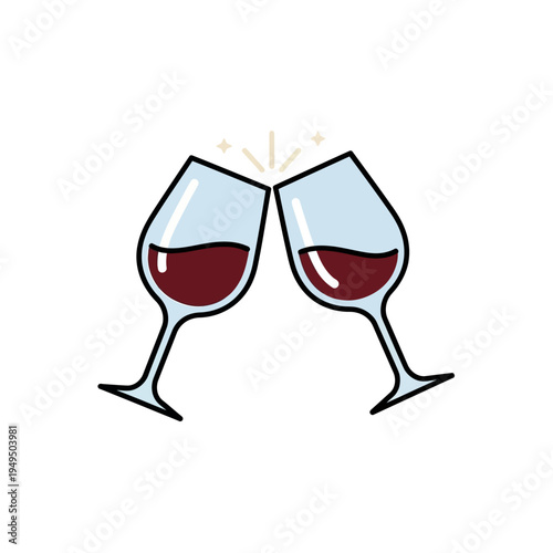 Two glasses of red wine clinking for a toast, celebration, party, cheers, happy occasion