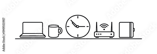 Remote work flexibility and productive home office routine helping professionals balance tasks, communication, and schedules while working from any location, laptop, coffee mug