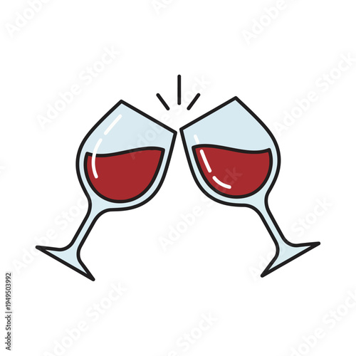 Two red wine glasses clinking in a toast, celebrating a special occasion
