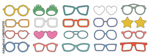 Frame Glasses Icon Set with Sunglasses and Vintage Eyeglasses, Optics and Eyewear Design Template Collection for Vision Care, Fashion Accessories and Optical Shop Branding