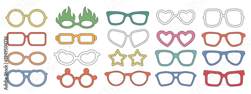 Frame Glasses Icon Set with Sunglasses and Vintage Eyeglasses, Optics and Eyewear Design Template Collection for Vision Care, Fashion Accessories and Optical Shop Branding
