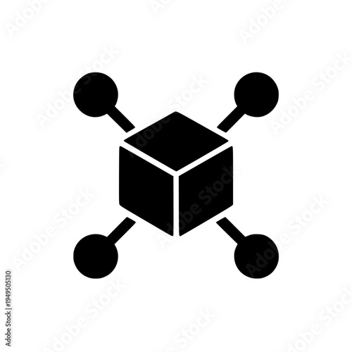 Blockchain cube nodes black white icon залить позже