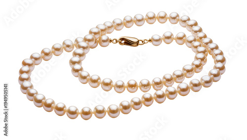 Quadro em tela Elegant creamy pearl necklace with a golden clasp, beautifully arranged and isol