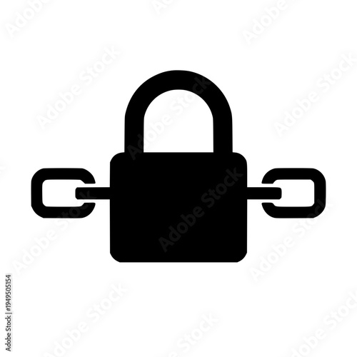 Locked chain security flat style black white icon