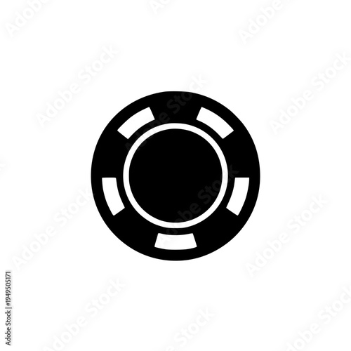 Casino game chip flat style black white icon 