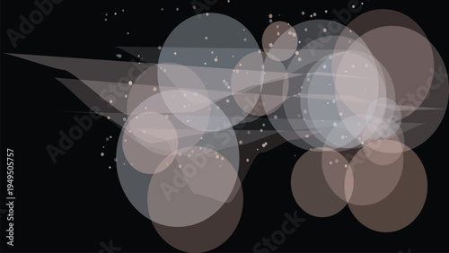 Abstract bokeh circles with sharp light streaks on black background.