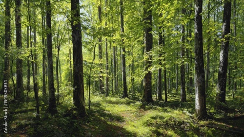 Sunlit Lush Green Forest Digital Impressionist Painting