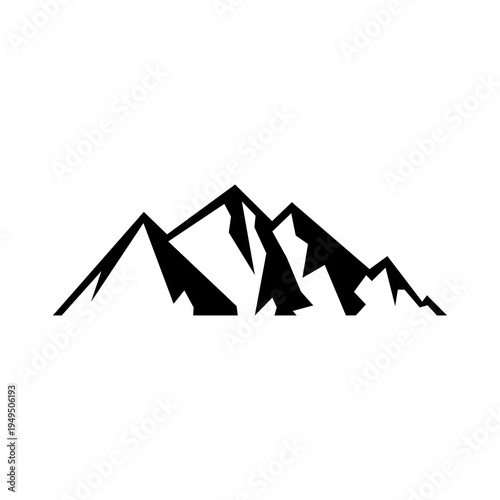 Mountain peak summit logo design. Outdoor hiking adventure icon set. Alpine wilderness travel symbol. Vector illustration.