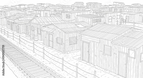 Stylized sketch of a suburban residential neighborhood with houses and fencing.