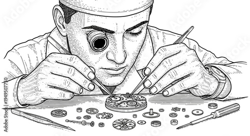 In-depth hobbyist examines coins with magnifying glass and tools.