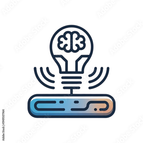 Illustration of a light bulb with a brain symbol emitting wireless signals to a server rack
