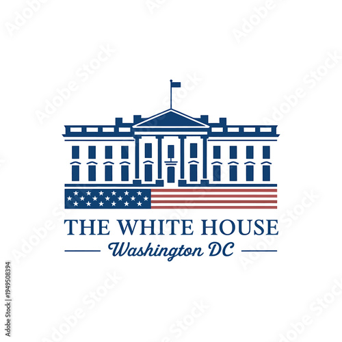 The White House Washington DC official building logo with American flag