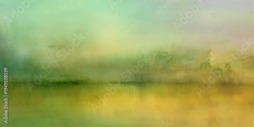 Abstract dreamscape of serene lake and misty landscape, painted with watercolor texture, creating a tranquil atmosphere.