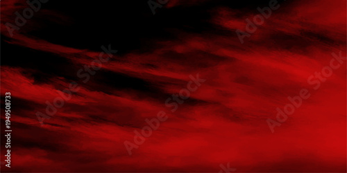 Abstract dramatic view of swirling, billowing scarlet clouds against a stark black sky. Evoking a sense of intensity and powerful emotion.