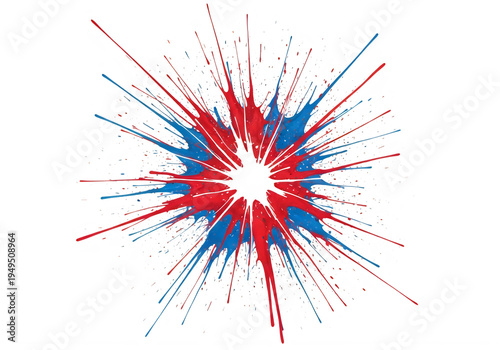 A red and blue explosion of colorful dots and lines