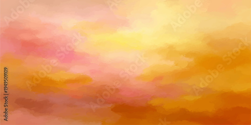 Abstract artistic depiction of a celestial sky, awash in soft hues of yellow and orange, capturing the ethereal beauty of a sunset or sunrise with dreamy brushstrokes.