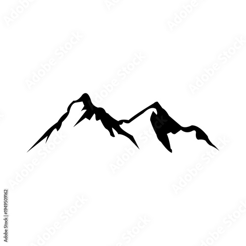 Mountain peak summit logo design. Outdoor hiking adventure icon set. Alpine wilderness travel symbol. Vector illustration.