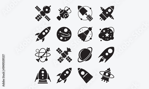 Animation of pattern with doodle style space elements. Rockets, planet, stars