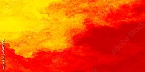 Abstract artistic, bold red and yellow, watercolor painting blending fiery colors in a passionate display. Capturing the vibrant energy and emotive quality.