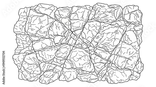 Detailed illustration of a cracked and textured rock surface.