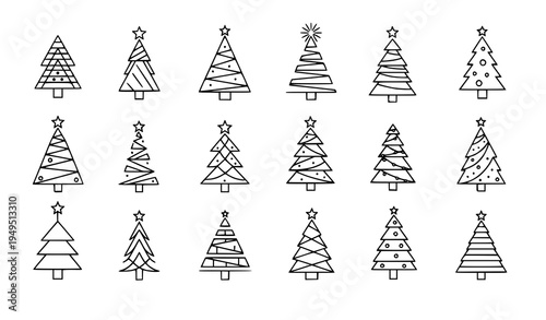 Minimal Christmas tree icons vector modern festive holiday symbol set