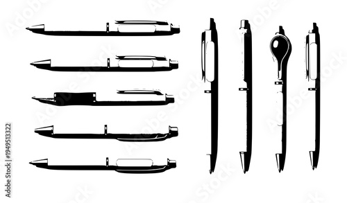 Realistic white pen vector set corporate identity branding stationery mockup elements