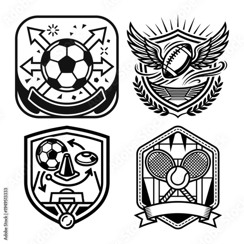 Coffee cafe emblem bundle with pour over beans and croissant