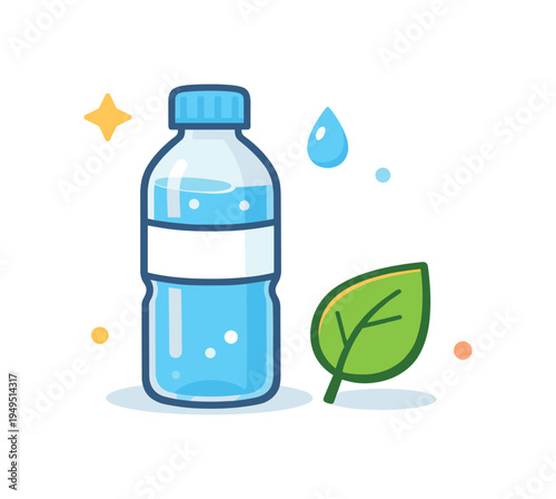 Healthy daily routine and balanced lifestyle habits supporting long-term wellbeing and sustainable productivity in modern life, a simple water bottle paired with a small leaf