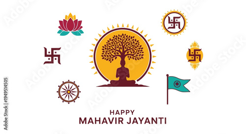 Happy Mahavir Jayanti: Jainism Symbols, Meditation, Tree of Life, Flag, Lotus, Swastika