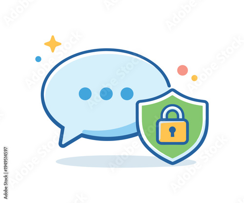 Protected digital communication and secure online messaging ensuring privacy and confidentiality in modern internet interaction, a simple chat bubble combined with a small shield