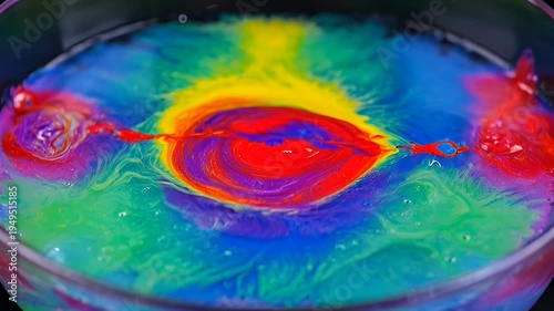 Colorful ink mixing in water with vibrant colors and dynamic swirls creating patterns