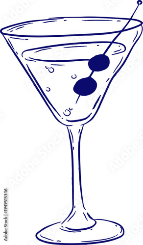 Martini Glass With Olive Sketch