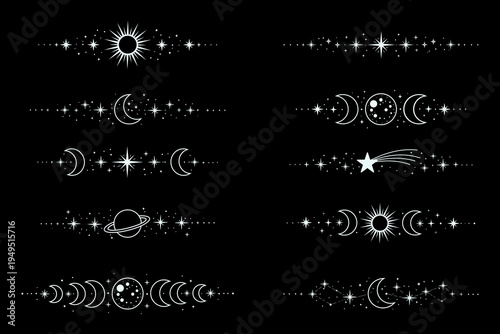 Celestial design with sun, moon stars, and planets