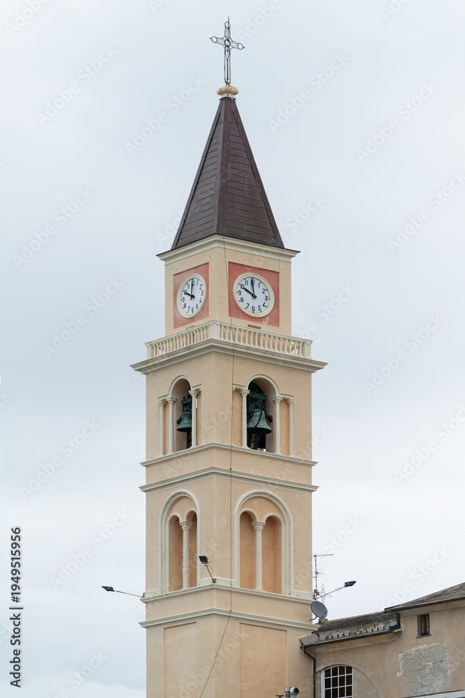 Fototapeta premium Bell tower of Santuario Nostra Signora del Suffragio in Recco Italy