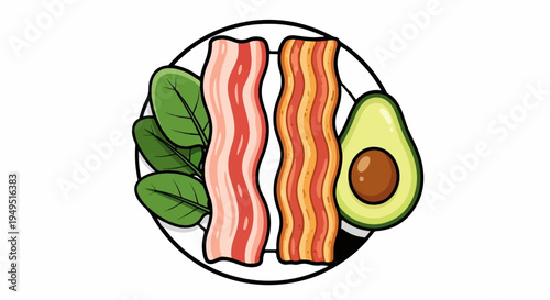 Keto Diet Plate with Bacon Spinach and Avocado for Healthy Eating.