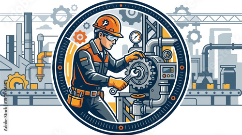 Industrial worker in hard hat and safety glasses performing maintenance.