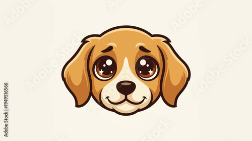 Cute puppy dog face with big adorable eyes cartoon illustration.